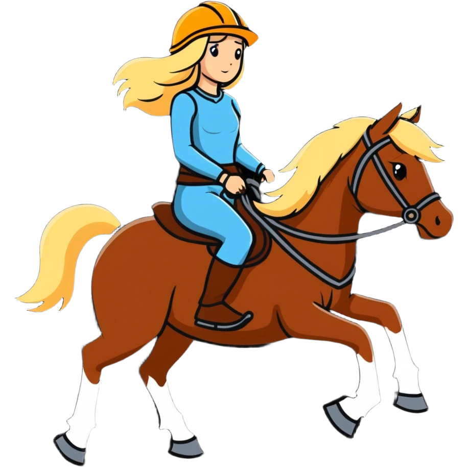 Blonde women with long hair and helmet riding dark brown horse emoji