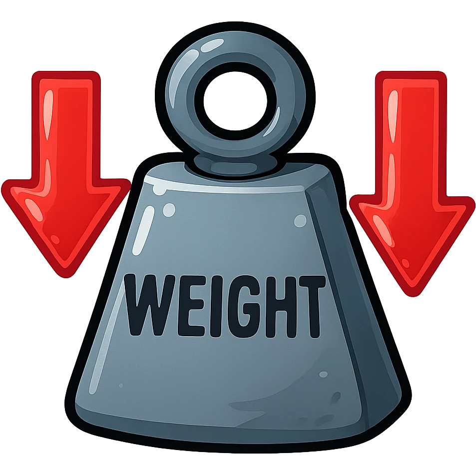 stylized weight with transparent red arrows pointing down, glossy effect, isolated on white background emoji