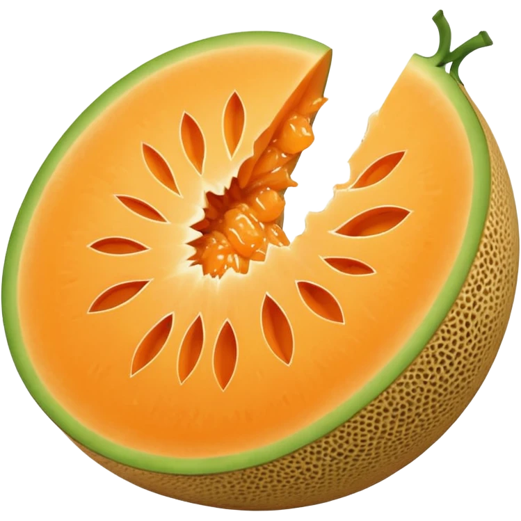 a cantaloupe with a bite taken out, simple, clear emoji