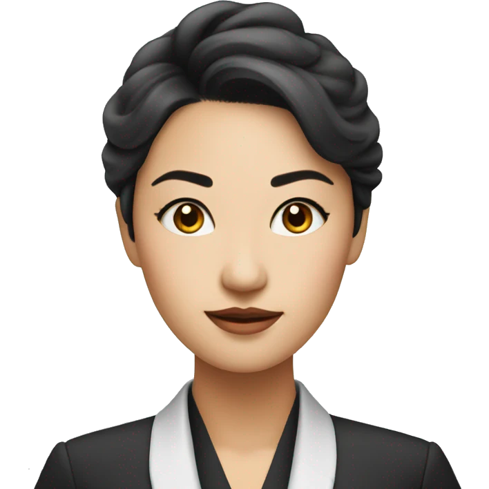 an asian professional woman, confident, looking smart and sharp in makeup industry emoji