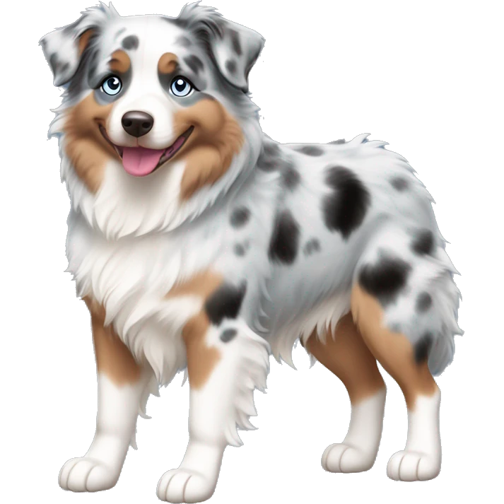 Full body, chubby blue Merle, Australian Shepherd with blue eyes emoji