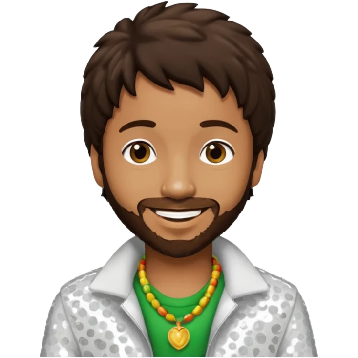 Shaggy, Reggae Rapper with dark brown hair, white sequin outfit emoji