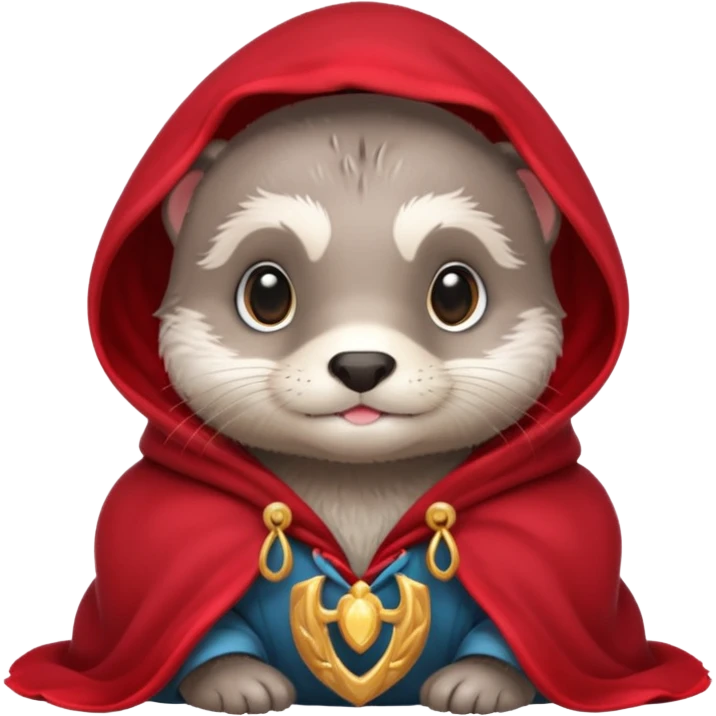 baby grey otter, in magic red cloak emoji