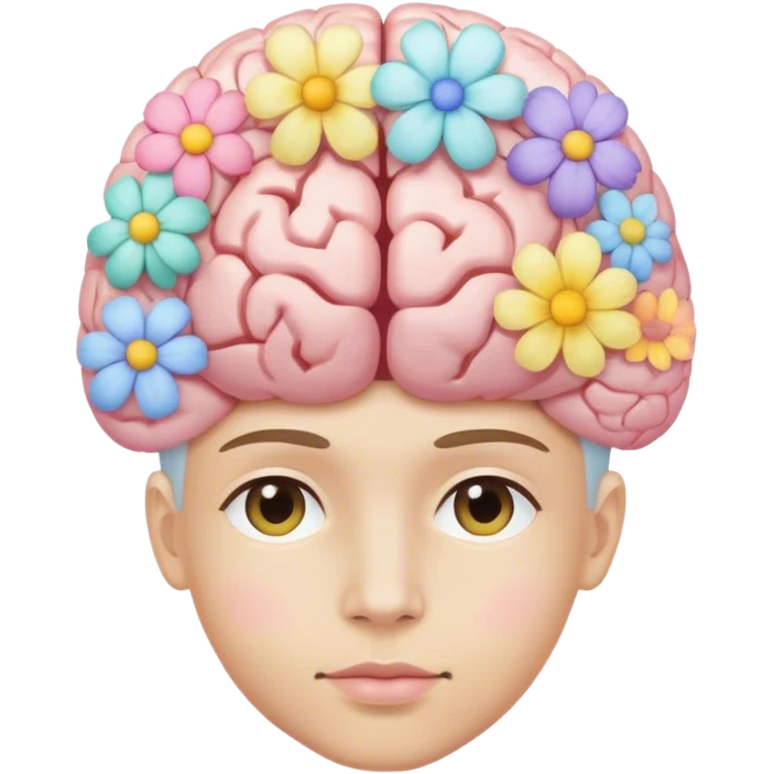Pastel transparent anatomy brain and flowers emoji