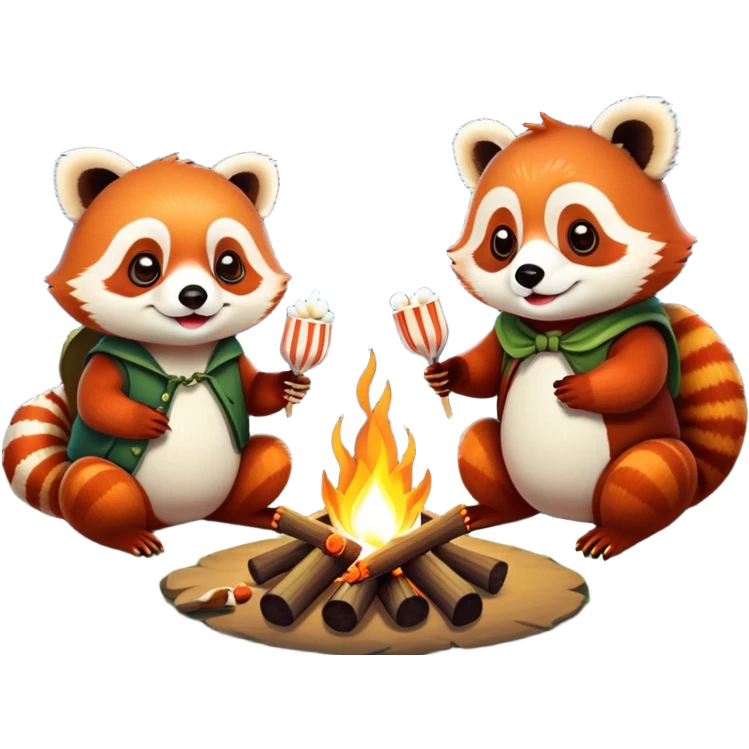 red panda and frog toasting marshmallows over a campfire emoji