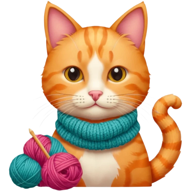 Cat knitting a tiny scarf emoji