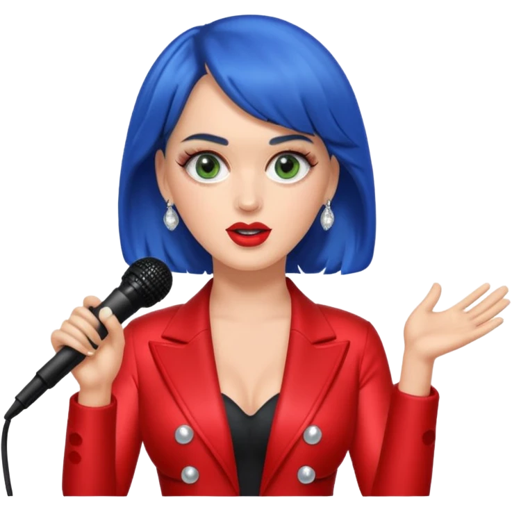 Katy Perry as an apple style emoji, with a microphone, glamorous pop star outfit, no text emoji