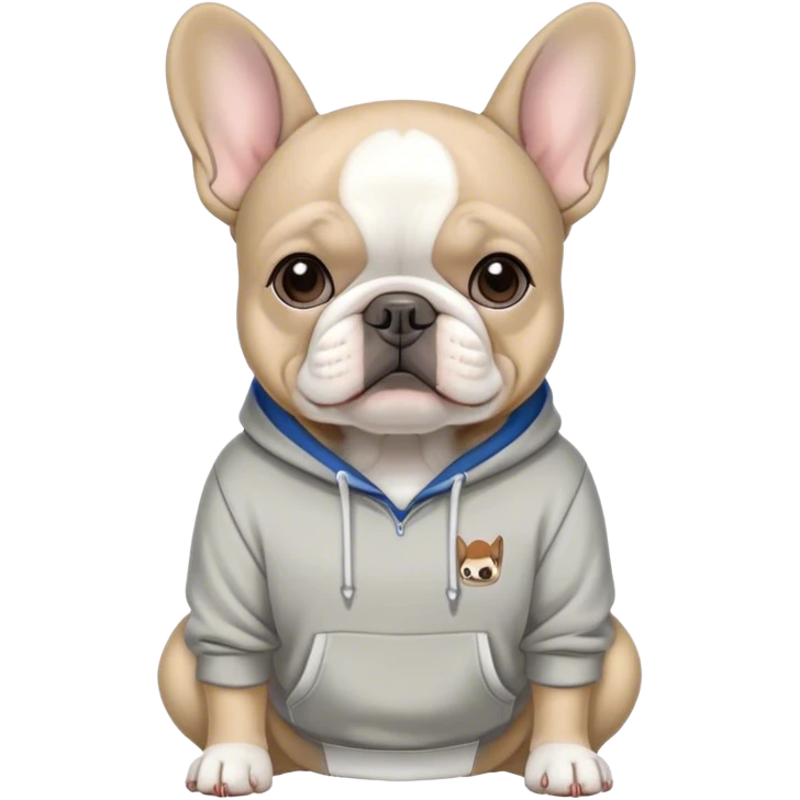 Gray and white French bulldog with camp hoodie on emoji