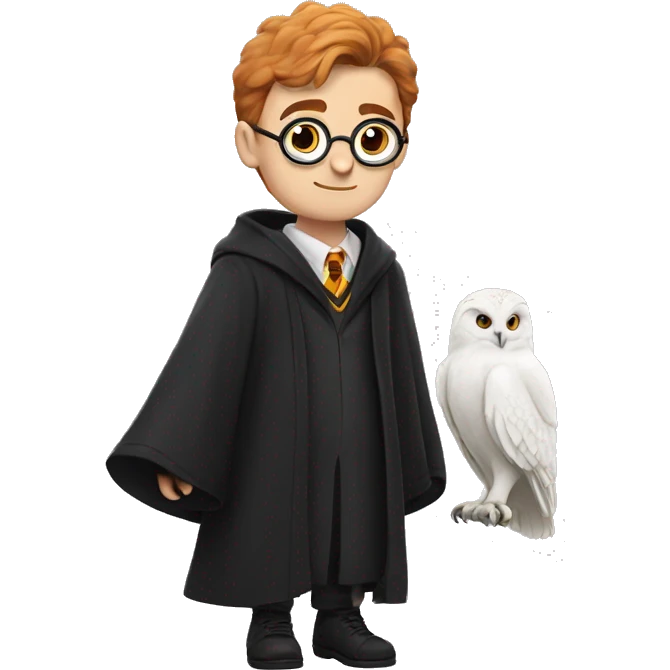 Harry Potter with a white owl on his shoulder emoji