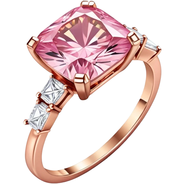 Square cut pink diamond ring rose gold with two white diamonds  emoji