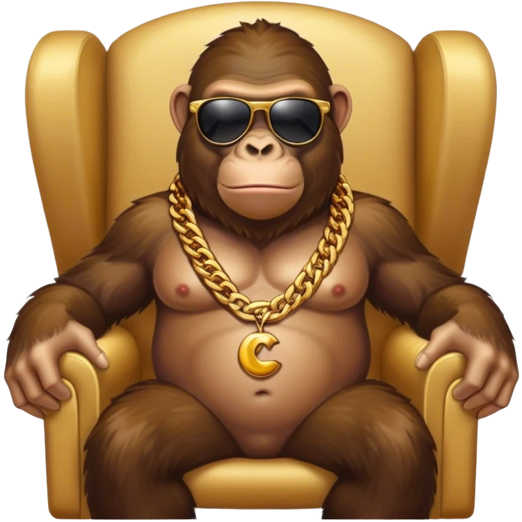 ape with big golden chain on the neck wearing sunglasses sitting in the armchair emoji