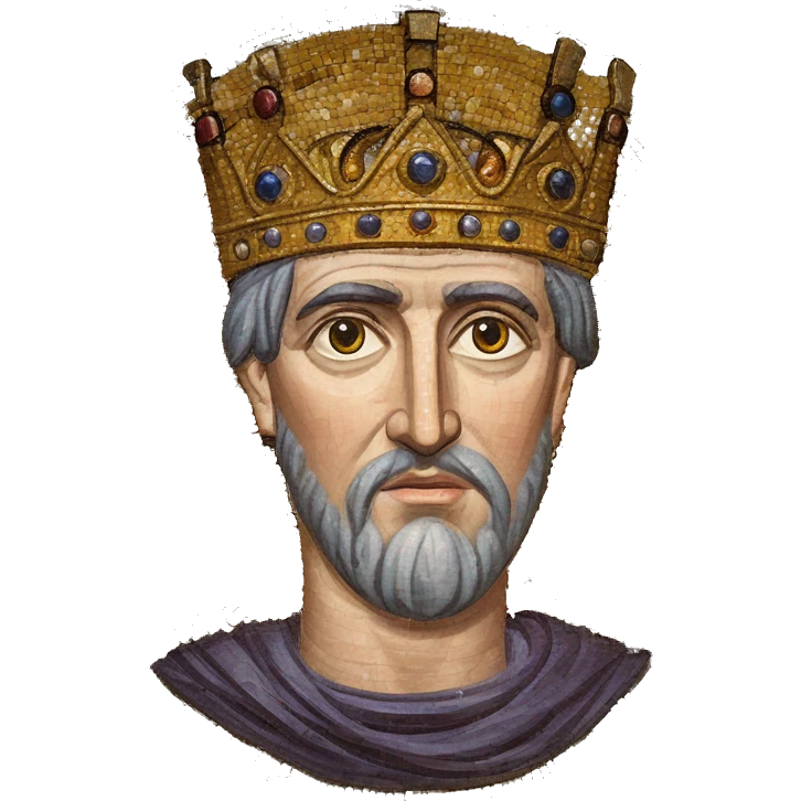 Emperor Justinian with byzantine crown - base his appearance on the Ravenna mosaic of him in San Vitale emoji