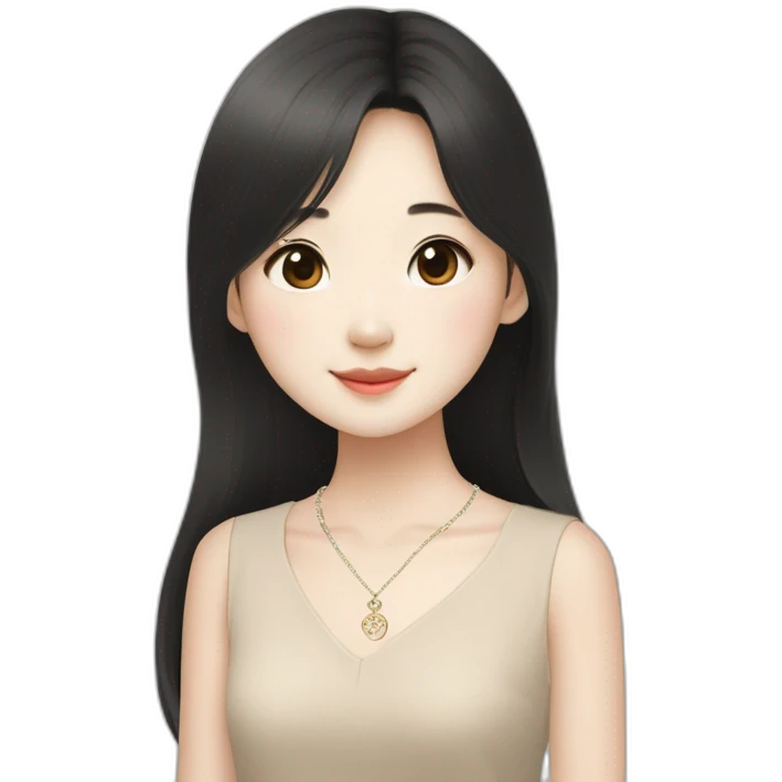 cute singaporean-chinese girl in Muji beige dress with straight long black hair and van cleef clover necklace emoji