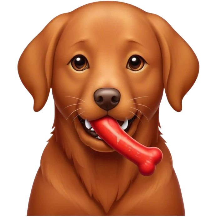 red Labrador dog with a red bone in mouth emoji