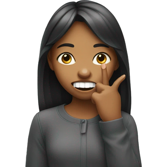 Sneaky girl with her finger between her teeth emoji