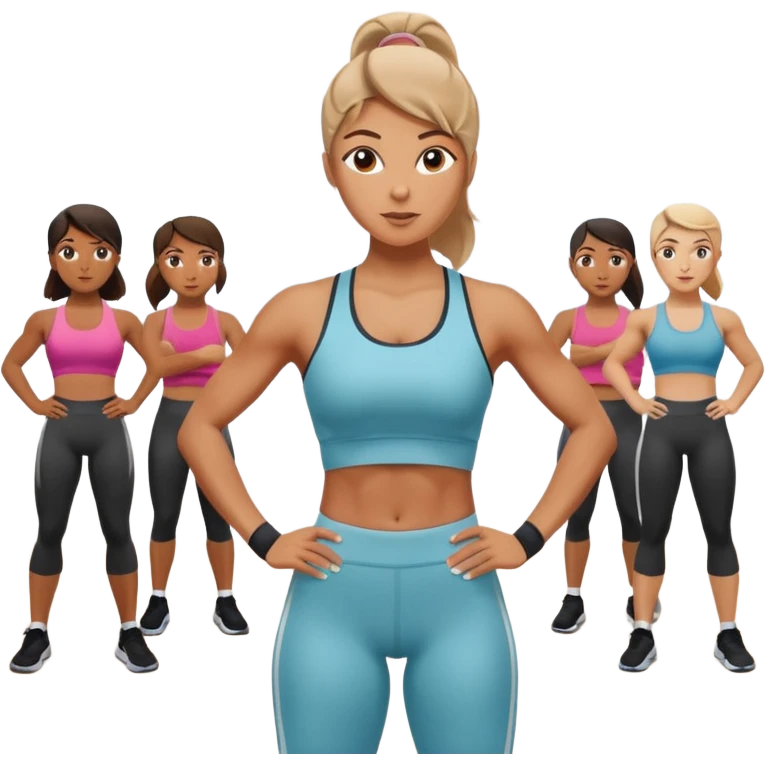 the personal trainer woman teaching students at the gym. the students are making some points emoji
