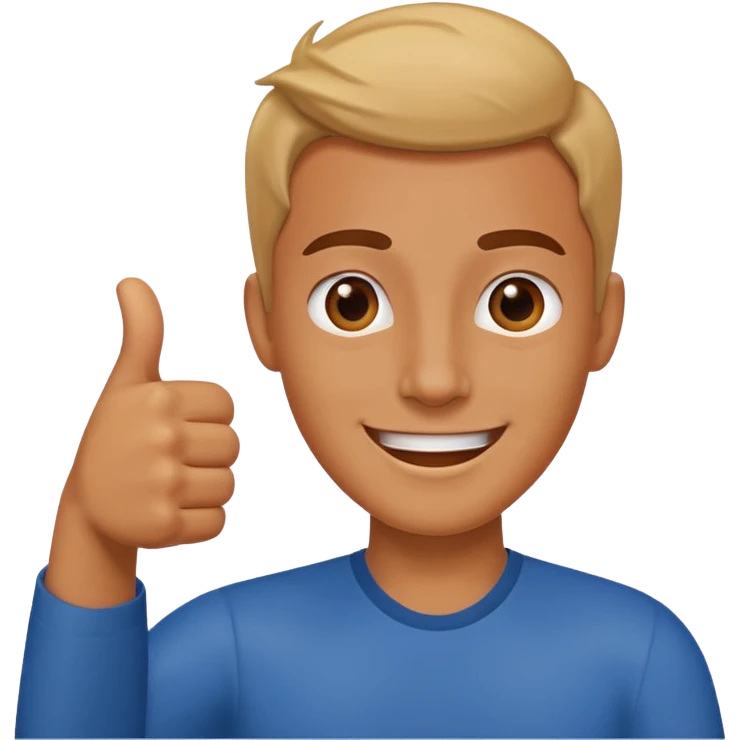 Buat gambar aw shucks yg sedang senang dan berikan jempol emoji