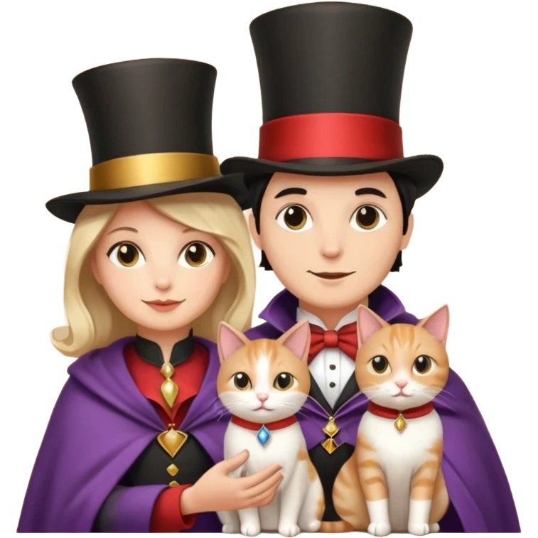 magician couple and their pet cat emoji