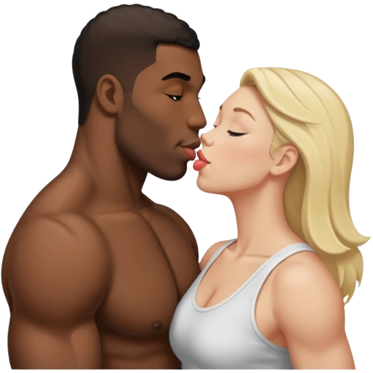 Tall Muscular naked black man kissing short fat naked white mom intimate tongue  emoji