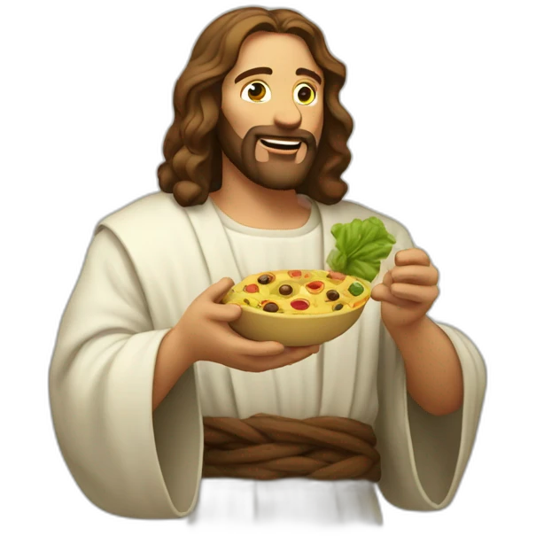 Jésus eating fricadelle emoji