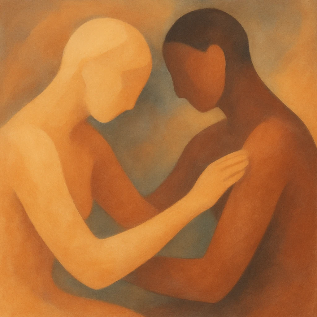 abstract sensual art with soft lighting, focusing on the connection between two figures emoji