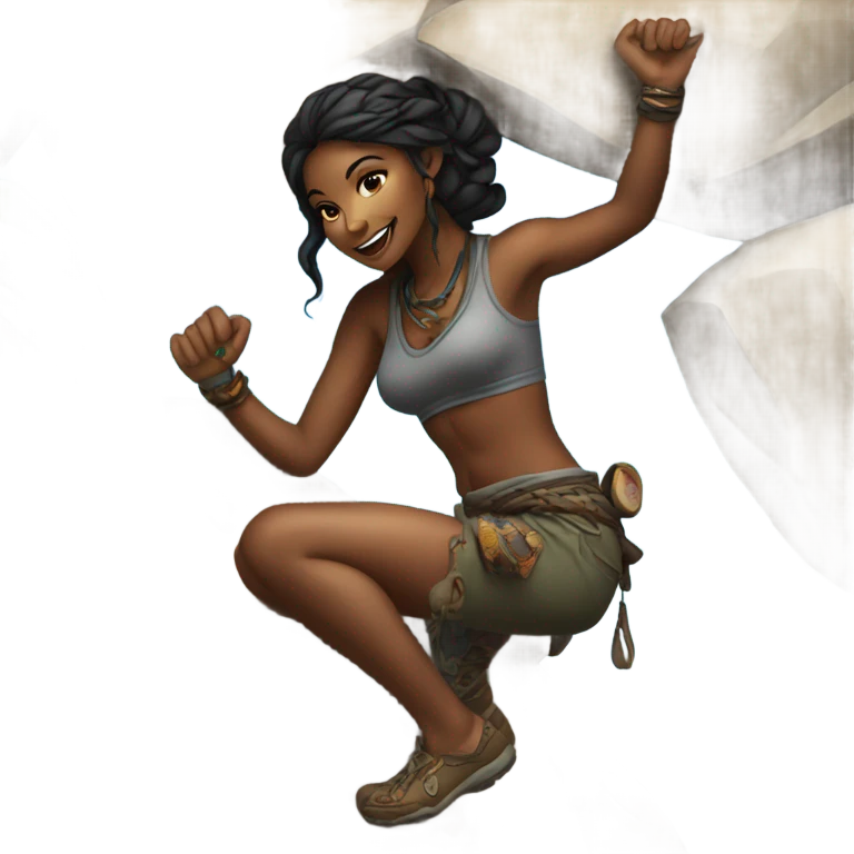 Beautiful dar tattooed woman climbing rocks emoji