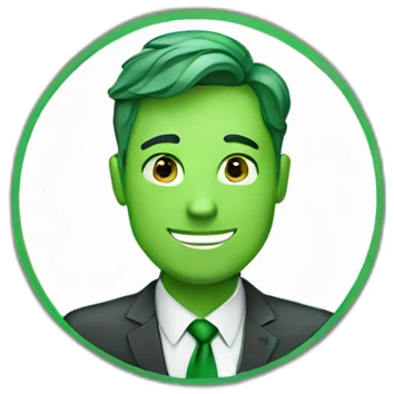 white man wearing green tie with nametag emoji