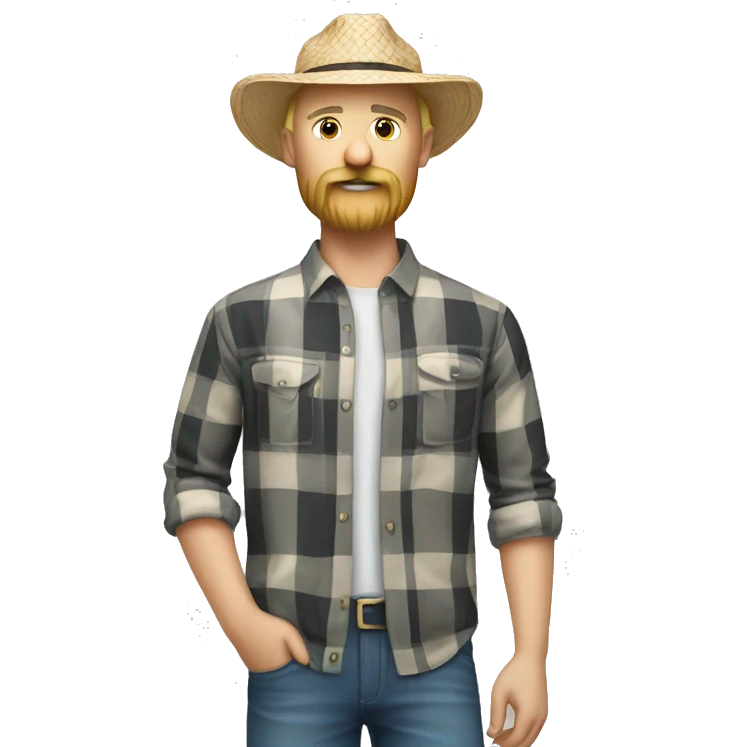 Man with Panama hat, beard and moustache blond with bald headand wearing plaid shirt emoji
