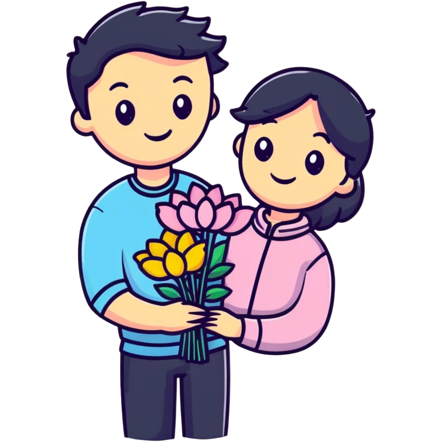 Cute boyfriend holding flowers and smiling emoji