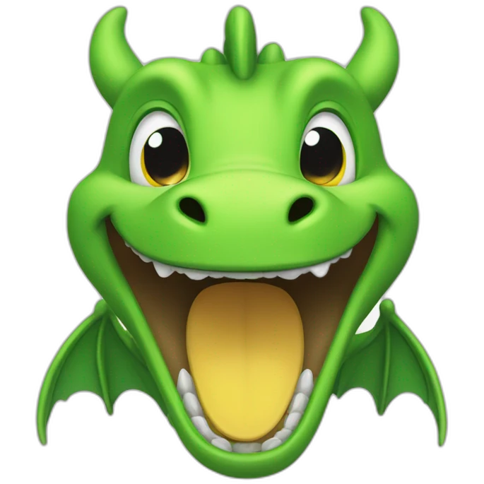 A cute little green dragon, laughing emoji