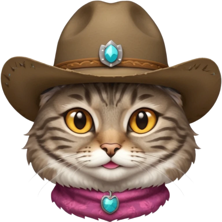 Gray tabby cat wearing a cowboy hat emoji
