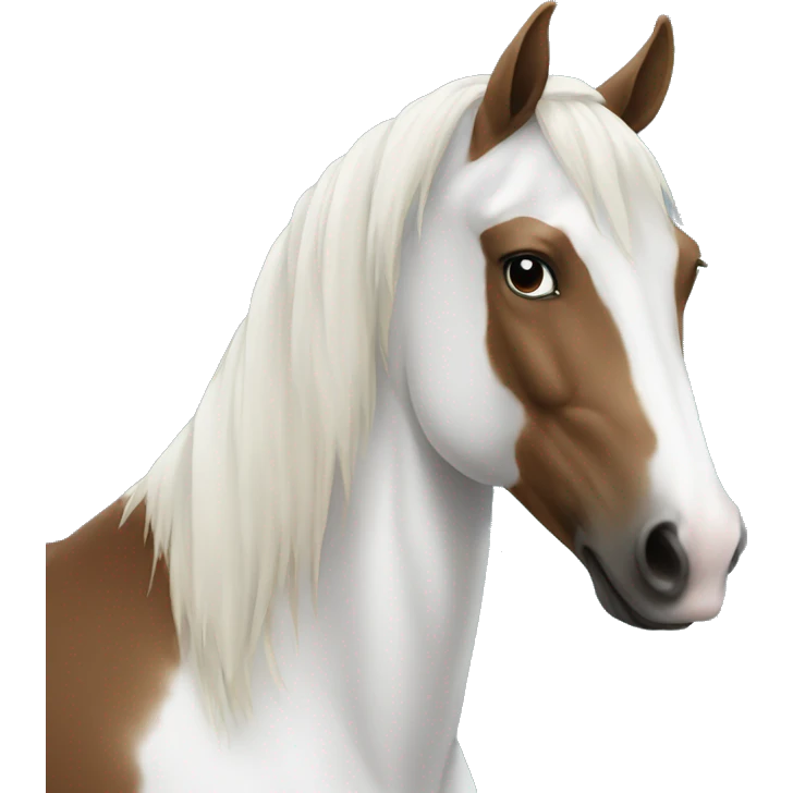 white and brown horse with blue yes emoji