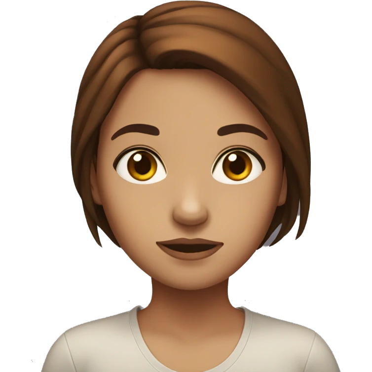 Girl with dark, auburn hair, raising her eyebrow emoji