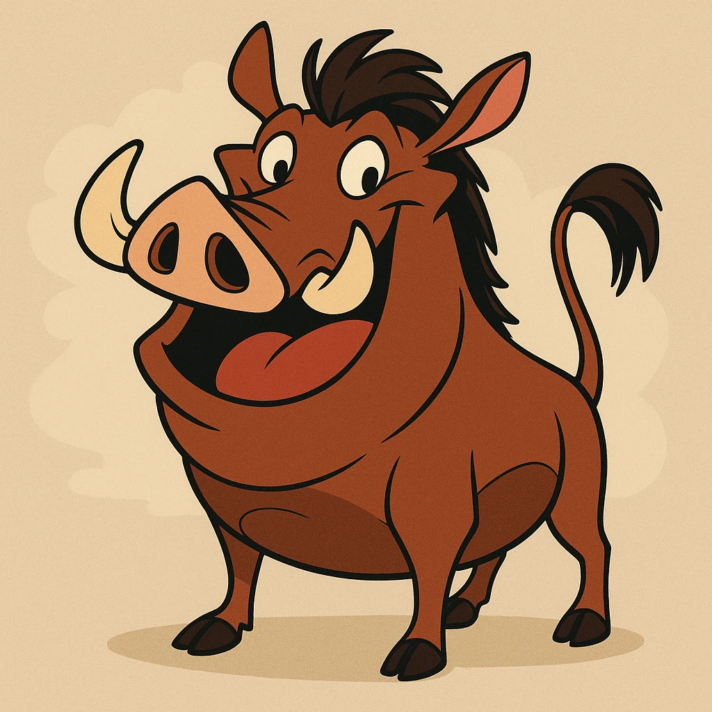 Pumbaa, the friendly warthog from The Lion King, cartoon style, cheerful expression, simple background emoji