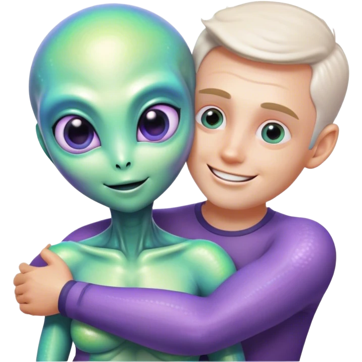 alien woman hugs white man emoji