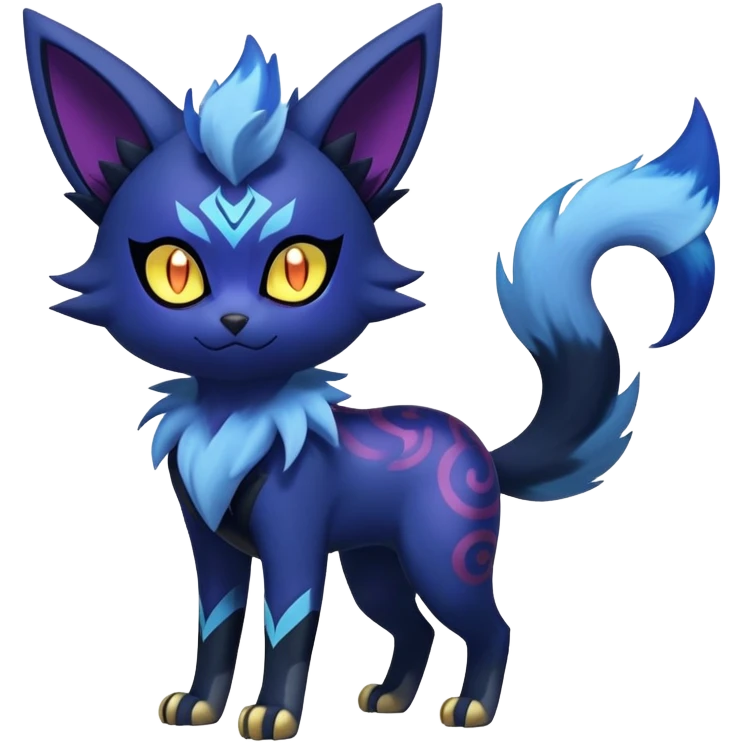 Shiny Evil mExotic Badass Colorful Ethereal Royal Mysterious Gothic Meowstic-Zorua-Litten-Noibat-Pokémon-Fakémon-hybrid-creature (full body) with random pattern-markings emoji