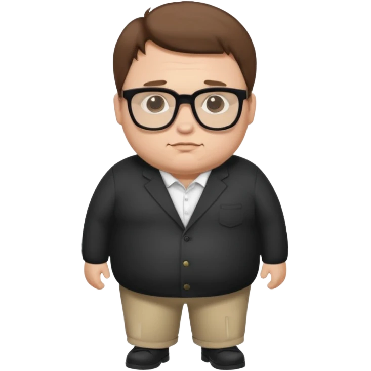 Create a fat emoji full body white man with brown hair and black glasses emoji