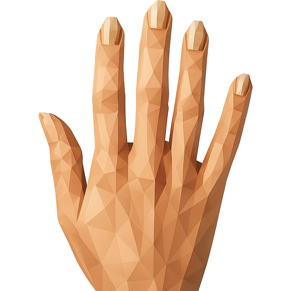 beautiful realistic female hand with five fingers and beige manicure, polygonal style emoji