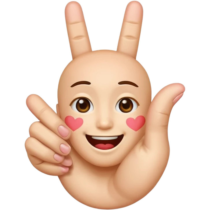 A Smiling Face with Smiling Eyes emoji with a hand korean finger heart emoji that has the middle finger sticking out emoji