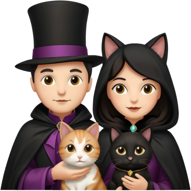 magician couple and their pet cat emoji