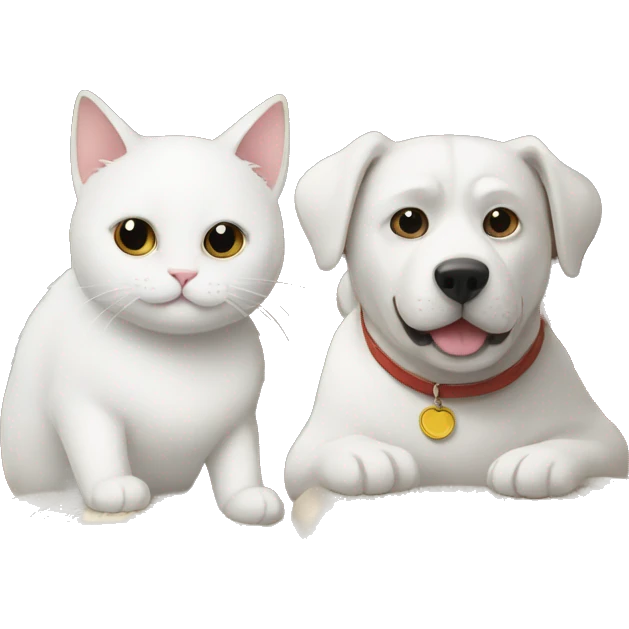 white cat and dog reading books together  emoji
