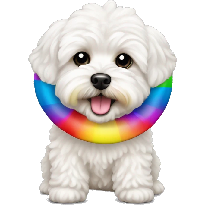 maltipoo dog with rainbow disc chew toy emoji
