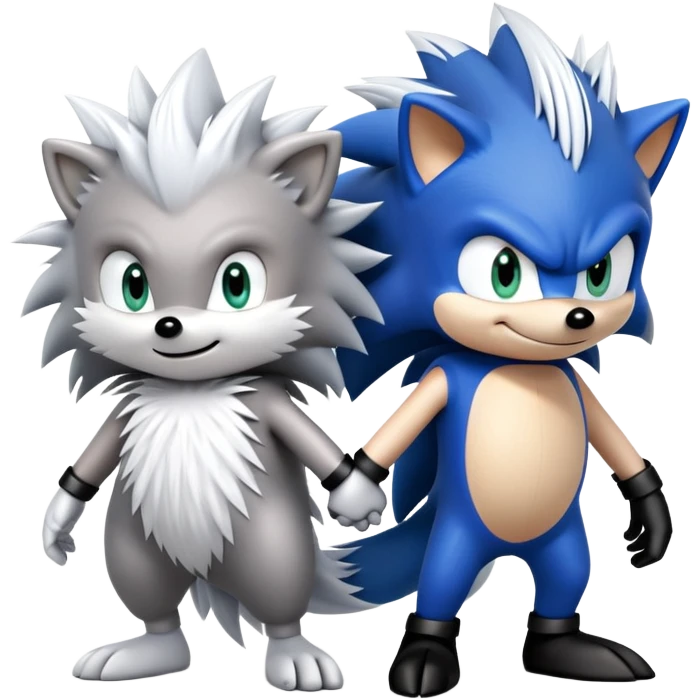 Blue Sonic the hedgehog, black Shadow the hedgehog, and small baby Silver the hedgehog holding hands together in a row emoji