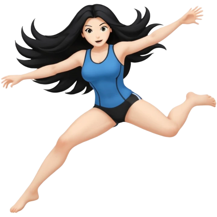 long black hair ((naked ))female big big boobs full body barefoot  ((black Thick pubic hair ))     jumping kicking   emoji