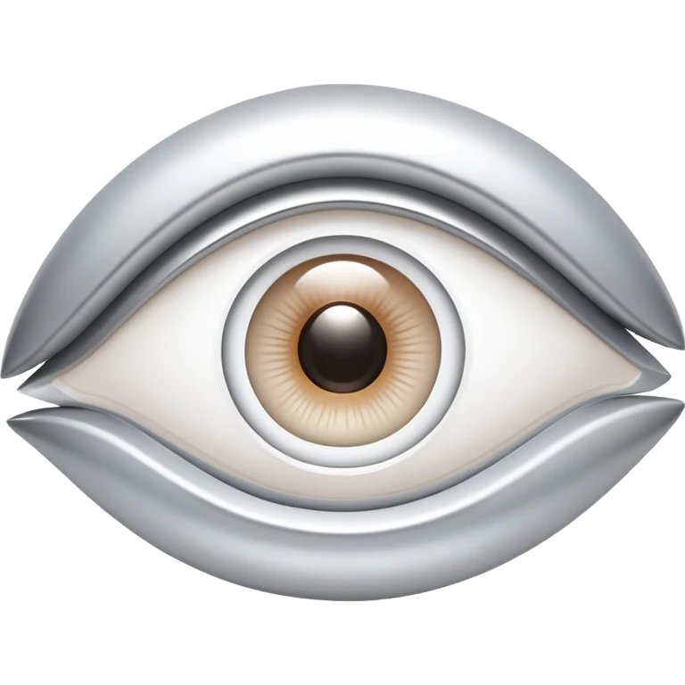 white capital letter O inside almond-shaped gradient eye, silver curved accents on both sides, symbolizing vision and clarity emoji