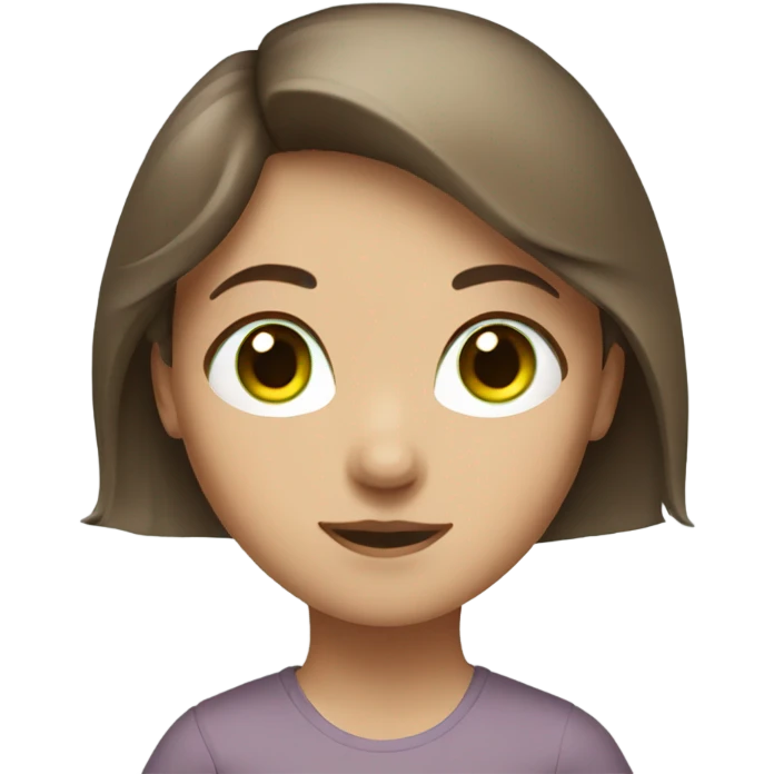 A girl with brown hair, long and light green eyes emoji