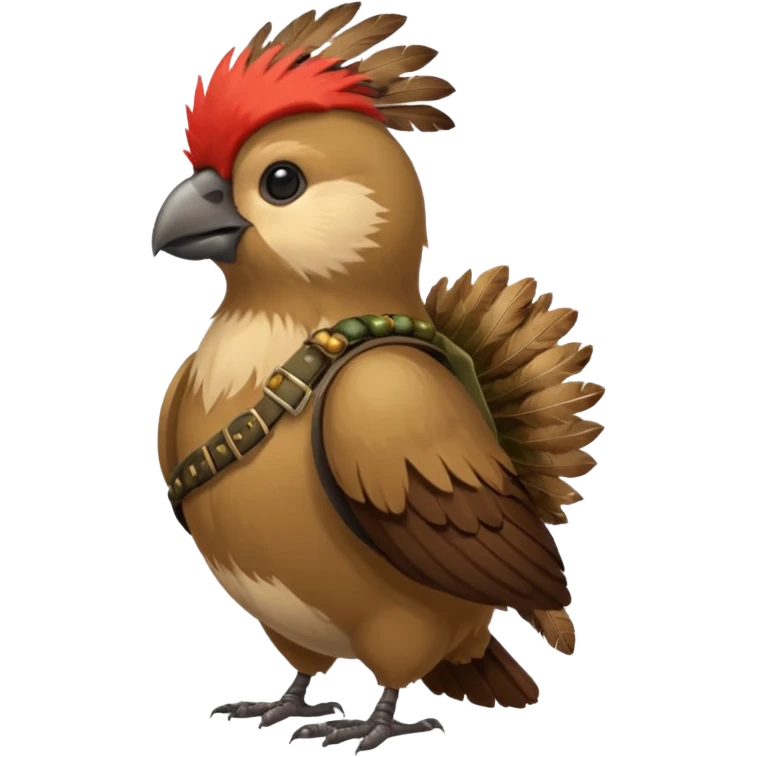 A bird bombadier, bandolier of grenades, side profile, forest critter emoji