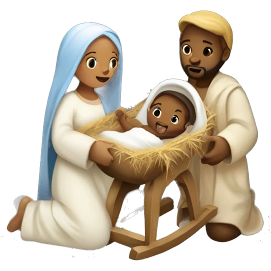 Nativity scene, baby on a manger, Mary and Joseph emoji