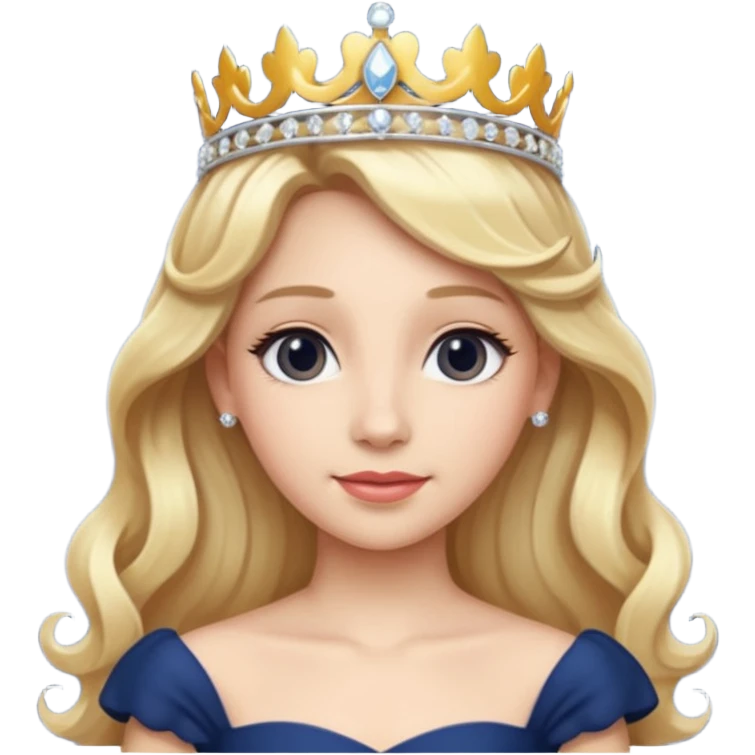 Princess in Navy Dress with Tiara, long wavy Blonde Hair emoji