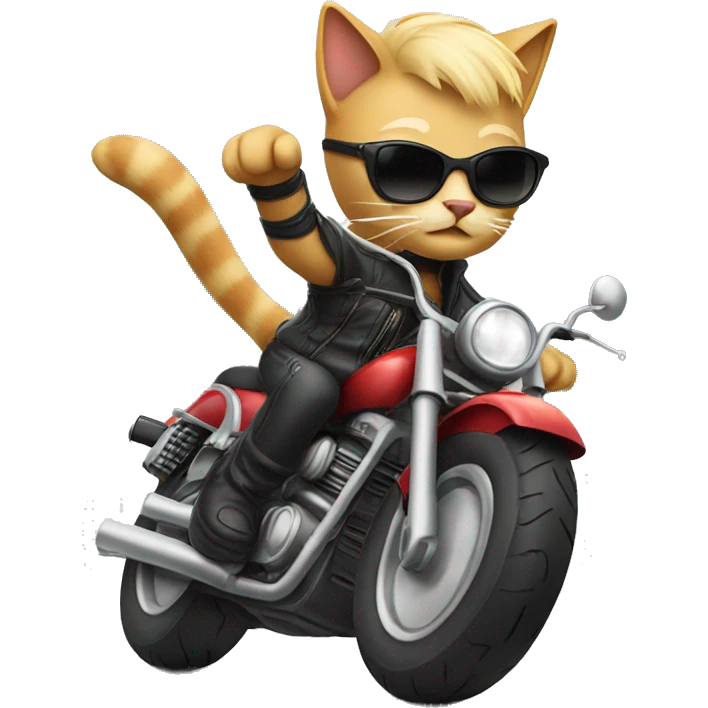 A cat with blonde hair and sunglasses riding a motorcycle  emoji